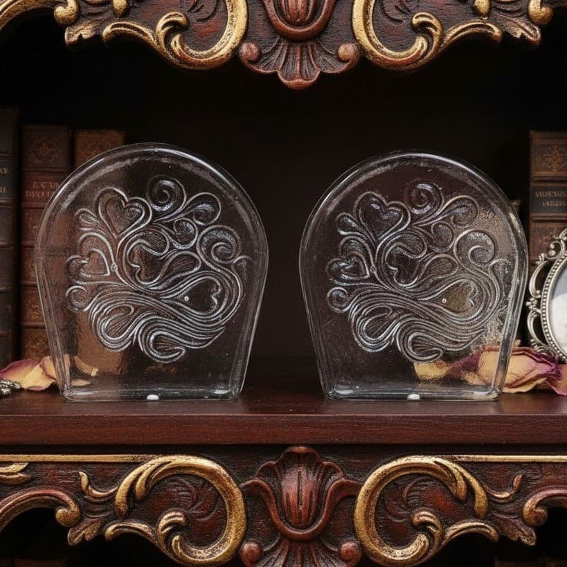 Blenko Glass Twisted Hearts Bookends, Set of 2, Vintage Clear Art Block Dividers