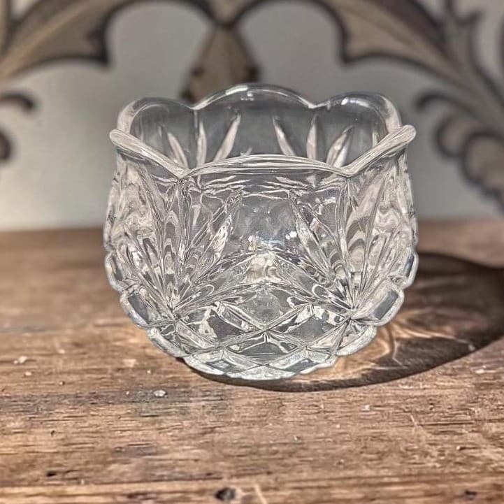 Crystal Clear Pineapple Design Candleholder, Vintage Diamond Pressed Glass