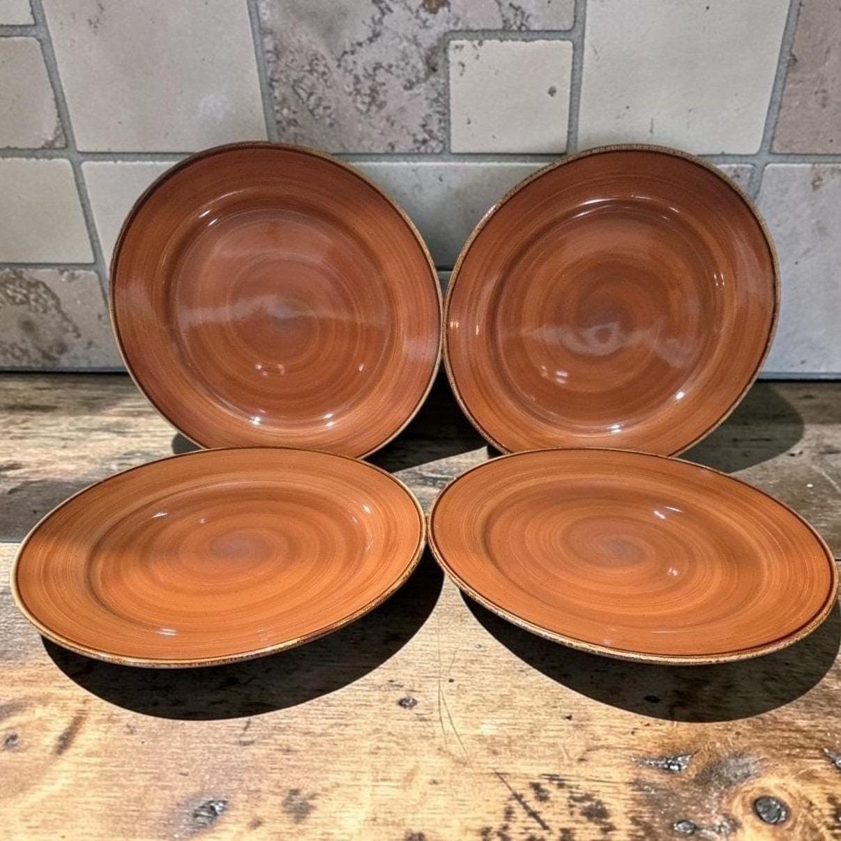 Thomson Pottery Caramel Swirl Dinner Plates, Set of 4 Vintage Ceramic Dinnerware