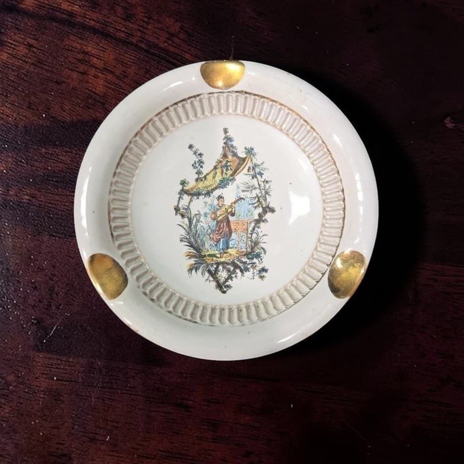 Asian Themed Hand Painted Ashtray, 3 Slot Ceramic Ash Tray, Smoking Accessories