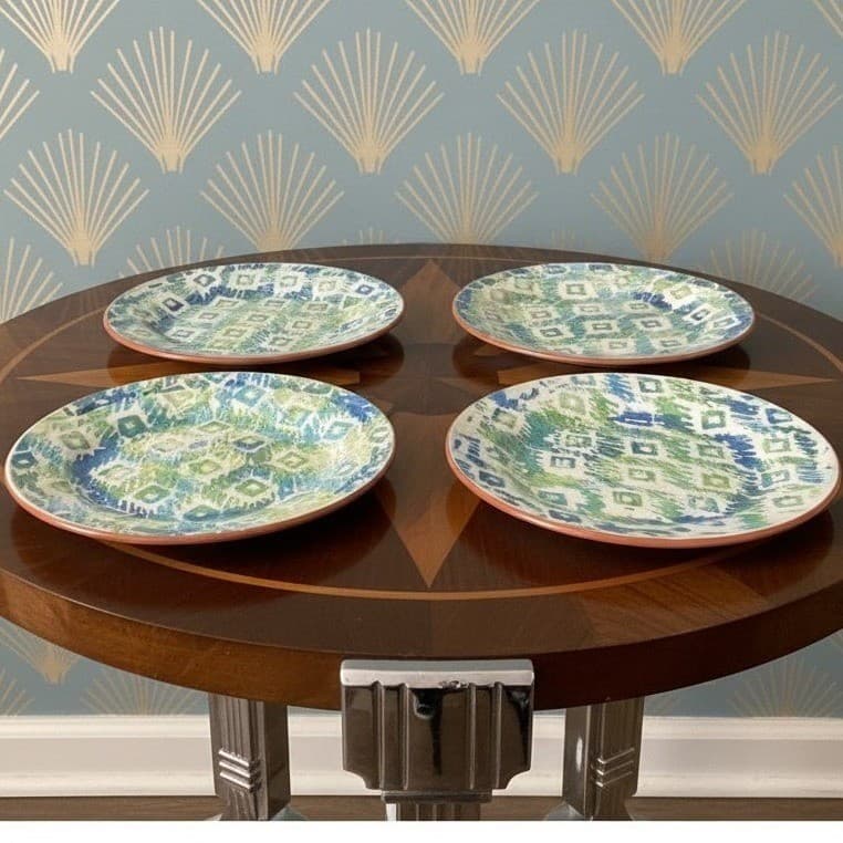 Pier 1 Imports Monteo Salad Plates, Set of 4, Vintage Hand Painted Terracotta