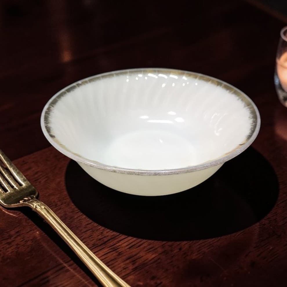 Anchor Hocking Fire King Golden Anniversary Bowl, White Swirl Serving Dish