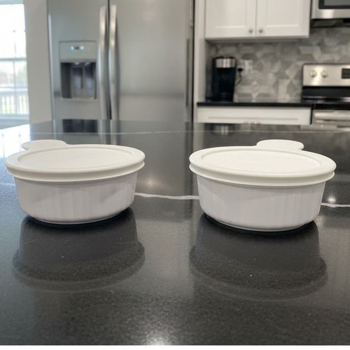 CorningWare French White Ramekins F-16-B, Set of 2, Lidded Stoneware Kitchenware