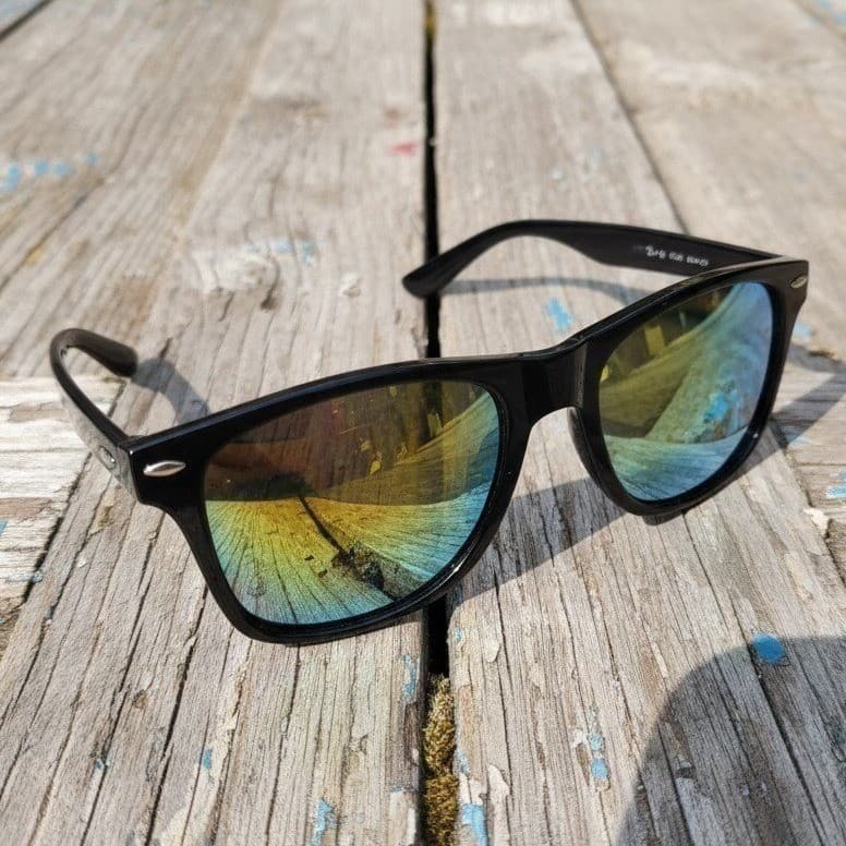 Feam Aero Black Sunglasses, Yellow Gold Mirrored Lenses, Sporty Shades