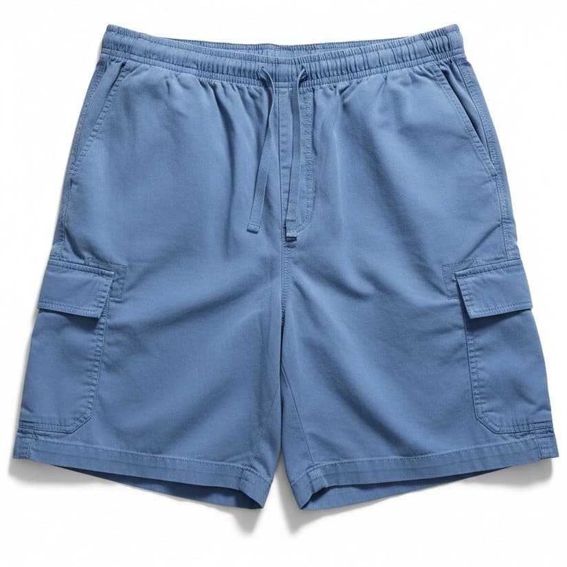 Sunday Cottons Blue Cargo Shorts, Elastic Waist Drawstring, Women's Large