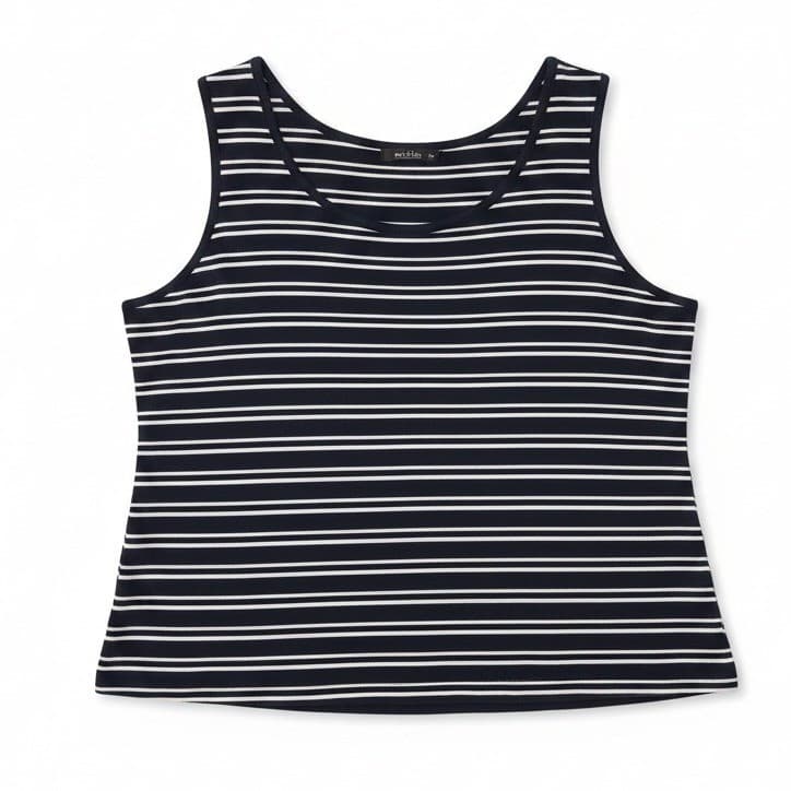 Kim Rogers Navy White Striped Cotton Tank Top, Scoop Neck Women's Large