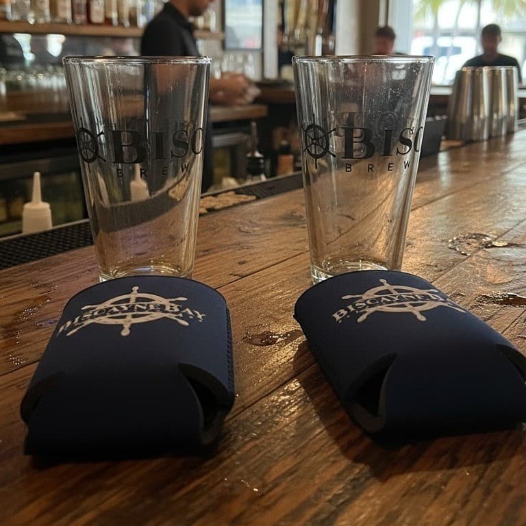 Biscayne Bay Brewing Company Craft Beer Glasses, Set of 2, Vtg Miami Breweriana