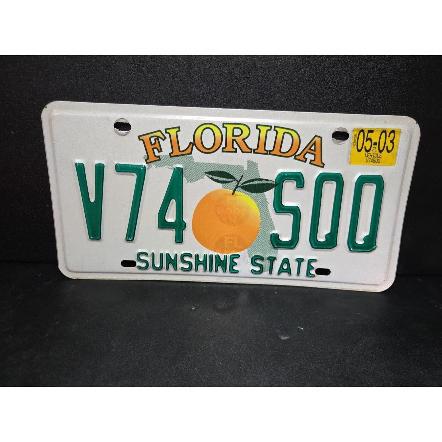 Florida Sunshine State License Plate V74 SQO, Orange Graphic, 2003 Sticker