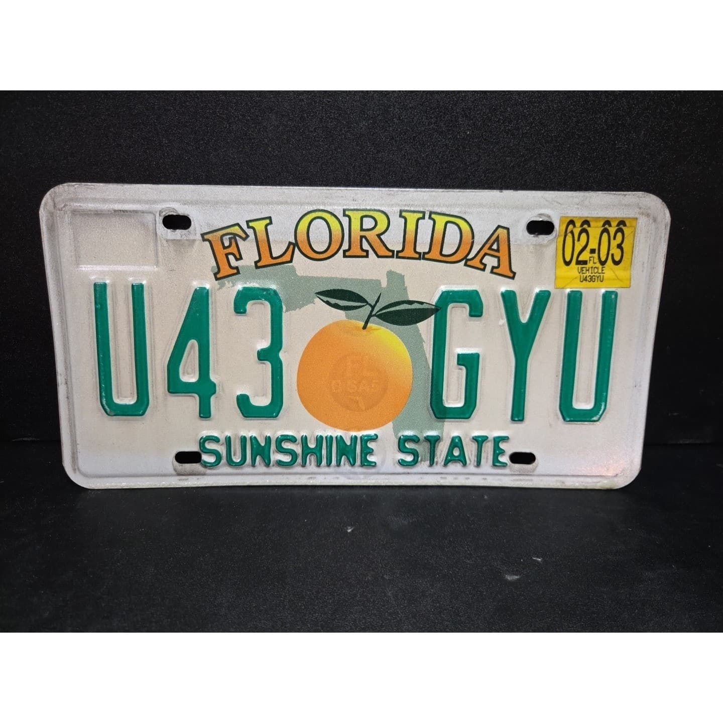Florida Sunshine State License Plate Orange Graphic U43 GYU, 2003 Sticker