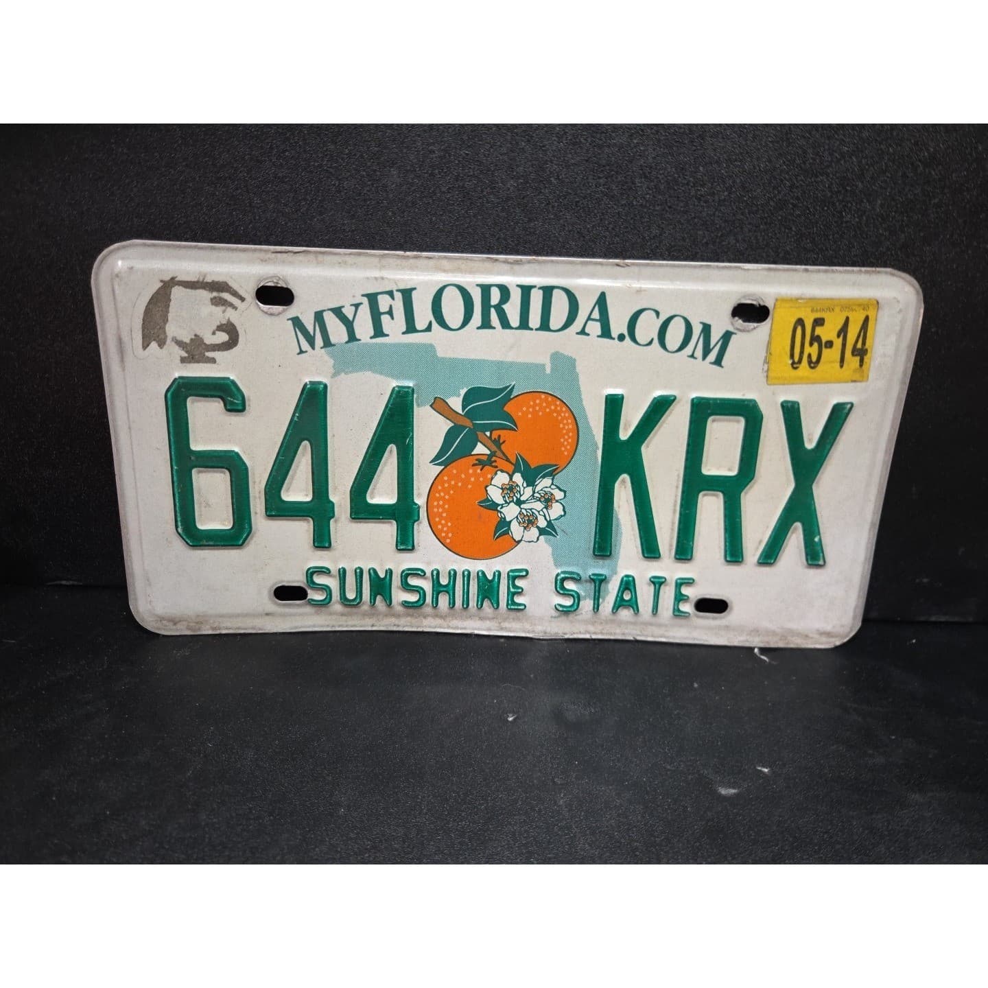 Florida Sunshine State License Plate 644 KRX, May 2014 Expired Tag, Oranges