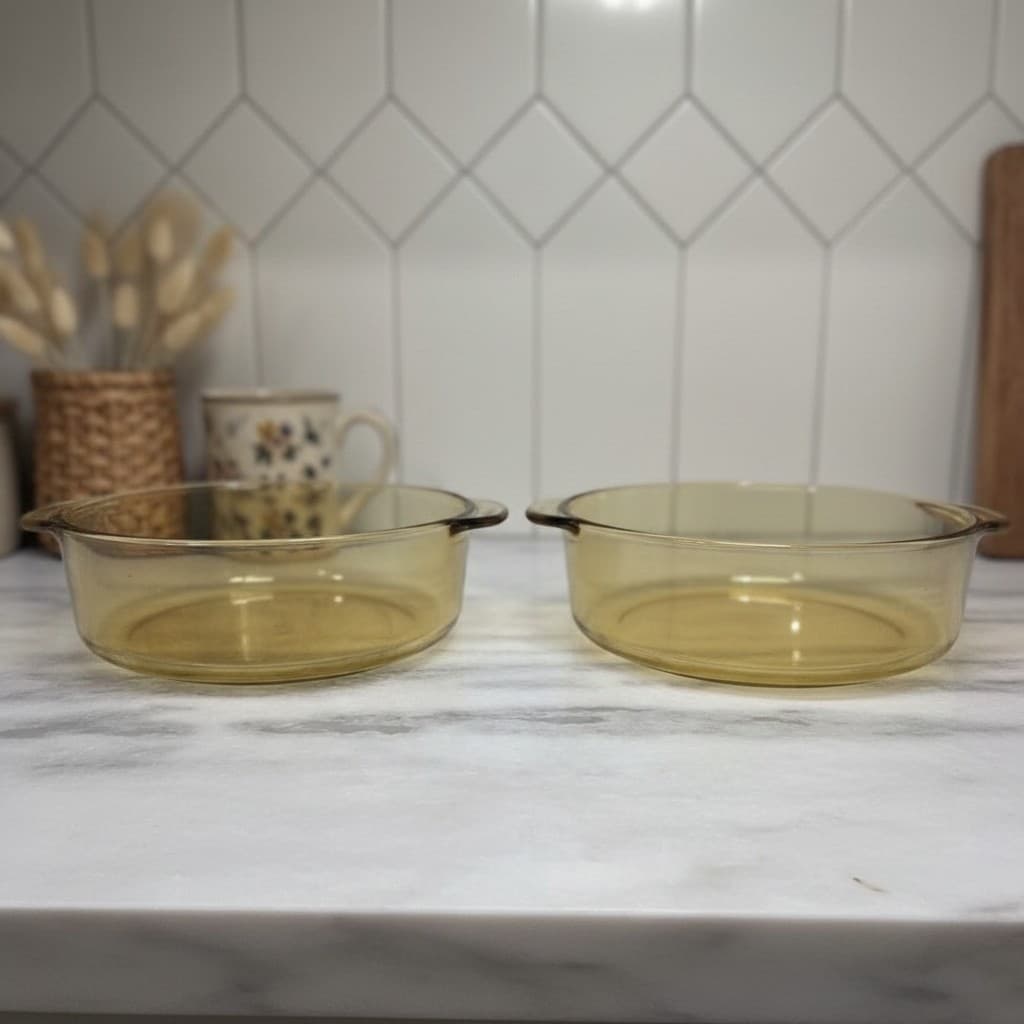 Dynaware Pyr-O-Rey Amber Bowls, Set of 2, Vintage Mexican Glassware, Serveware
