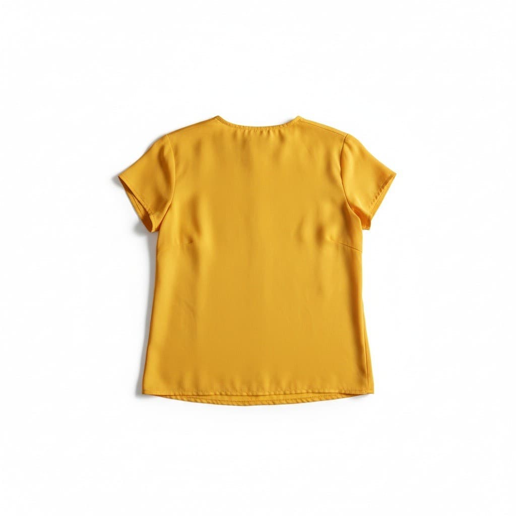 Petite Sophisticate Vintage Yellow Satin Short Sleeve Blouse, Woman's Size 10P