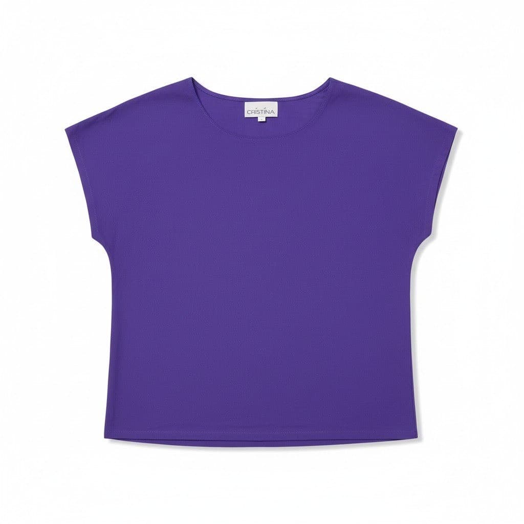 Cristina Purple Short Sleeve Crew Neck, Women's Small Top, Violet Blouse