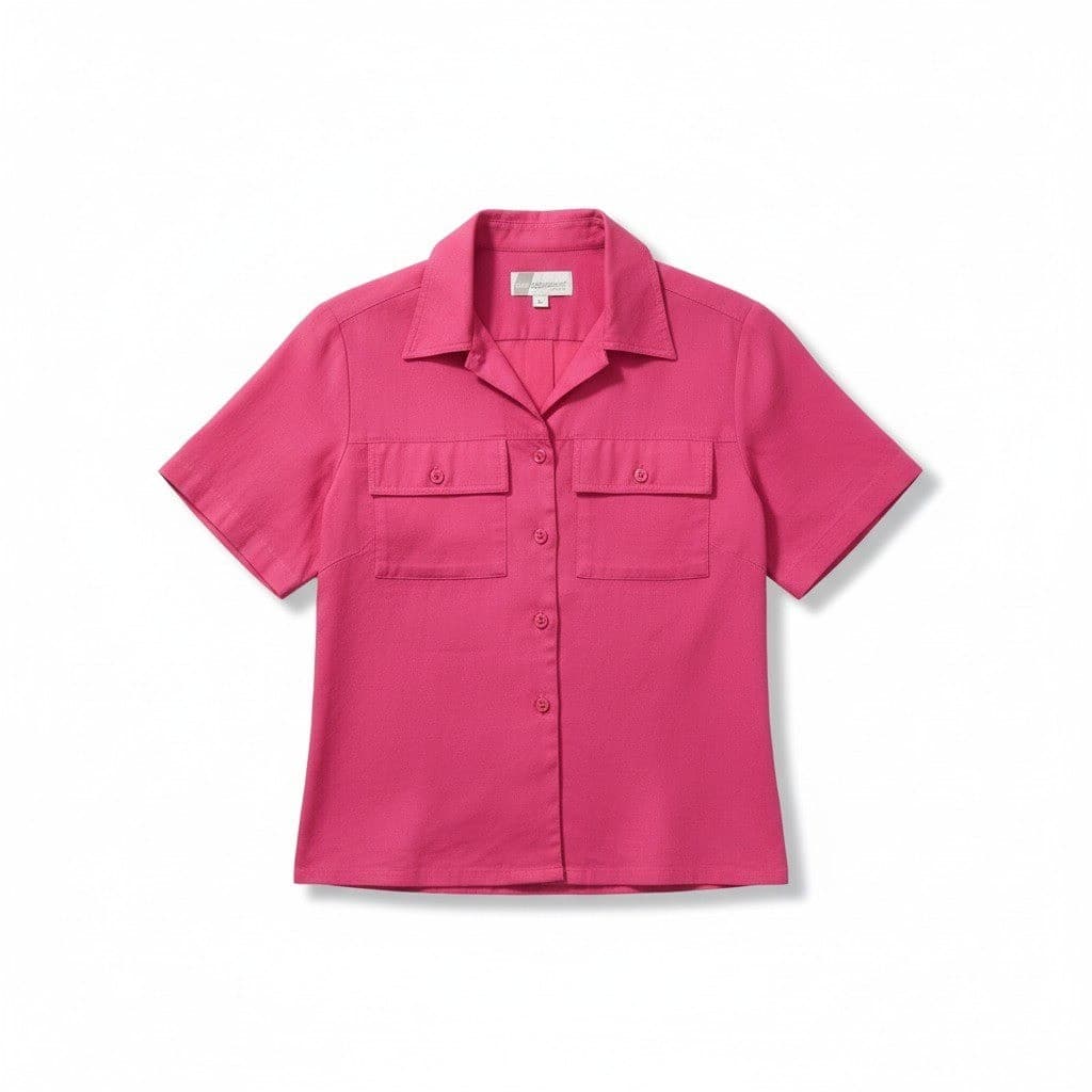 Au Courant Petite Vintage Hot Pink Short Sleeve Button Down Utility Shirt Top