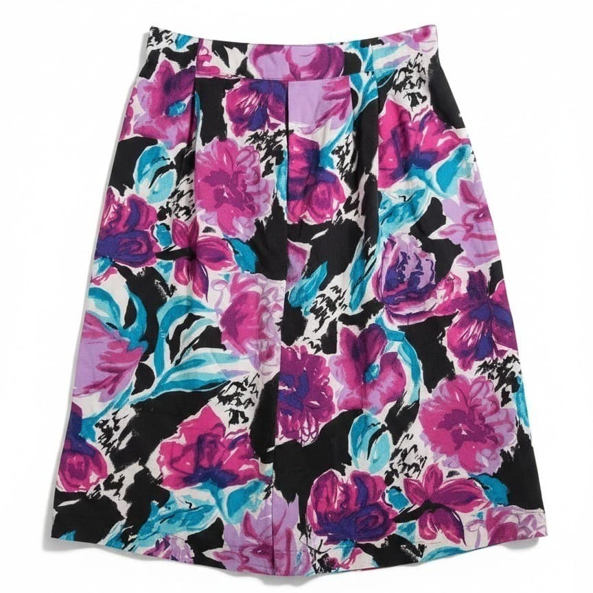 Norton & Company Vintage Floral High Waisted Pleated Midi Skirt, Purple Teal