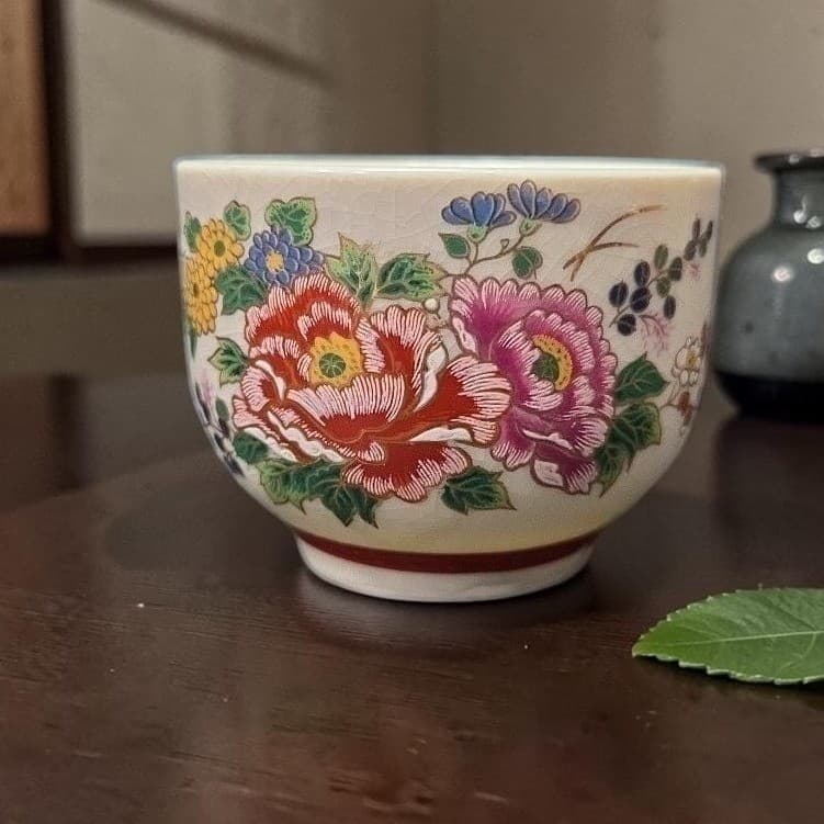 Japanese Floral Design Sake Tea Cup, Vintage Replacement Porcelain Ochoko