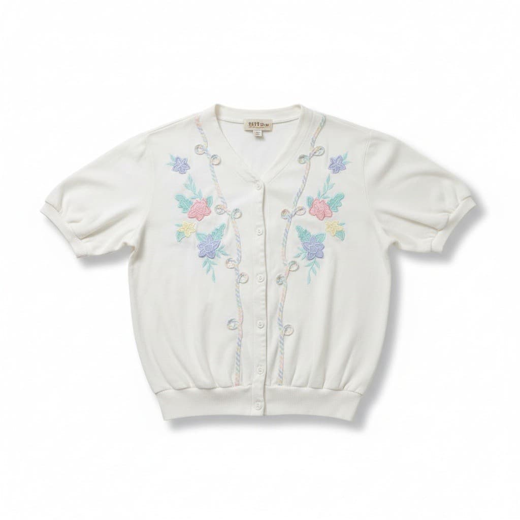 Alfred Dunner Vintage Floral Embroidered Button Front Cardigan, Woman's Petite M