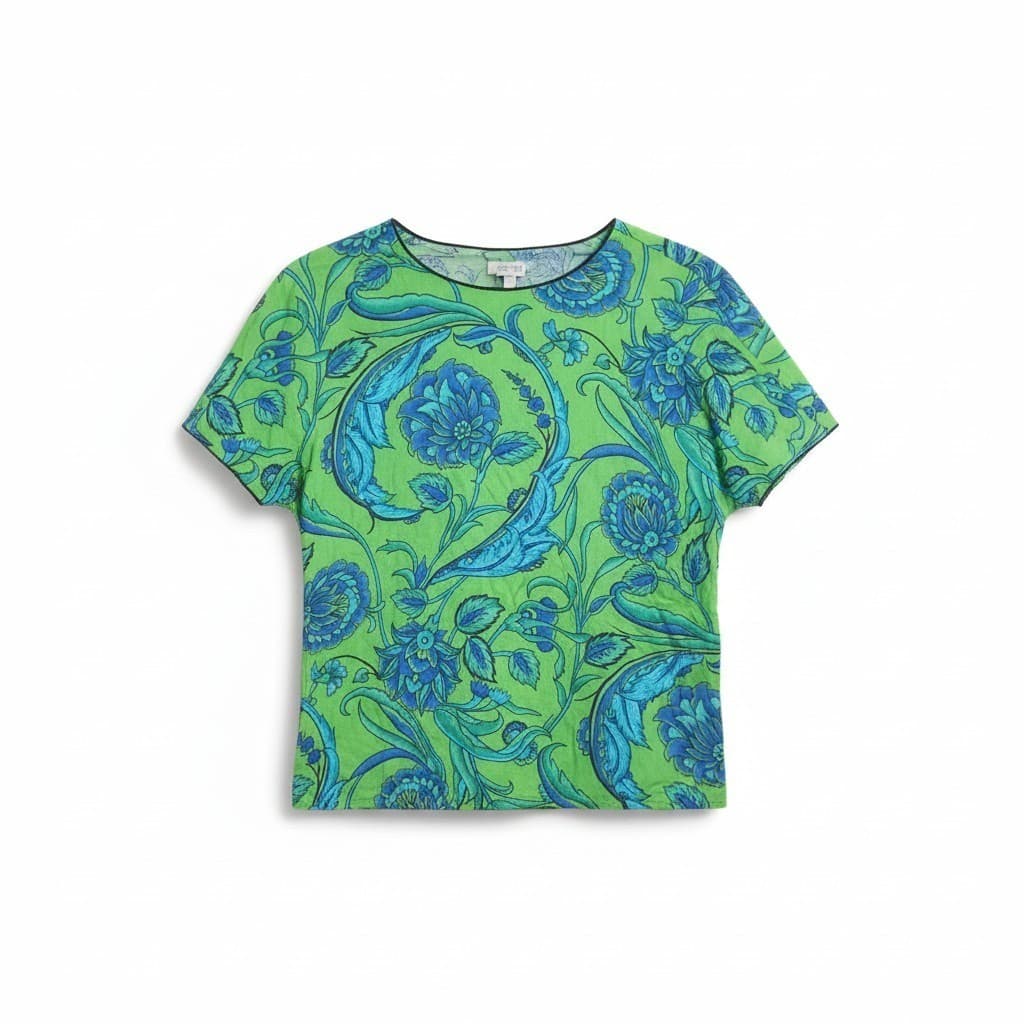 Breckenridge Petites Green Blue Floral Paisley Blouse, Woman's Size 10 Top