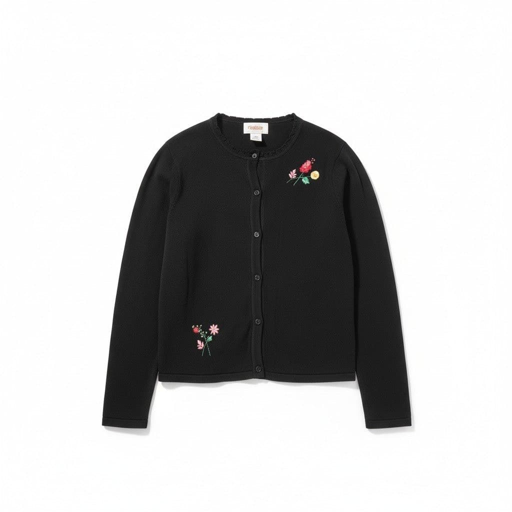 Talbots Petites Black Floral Embroidered Button Front Cardigan, Woman's Size 6P