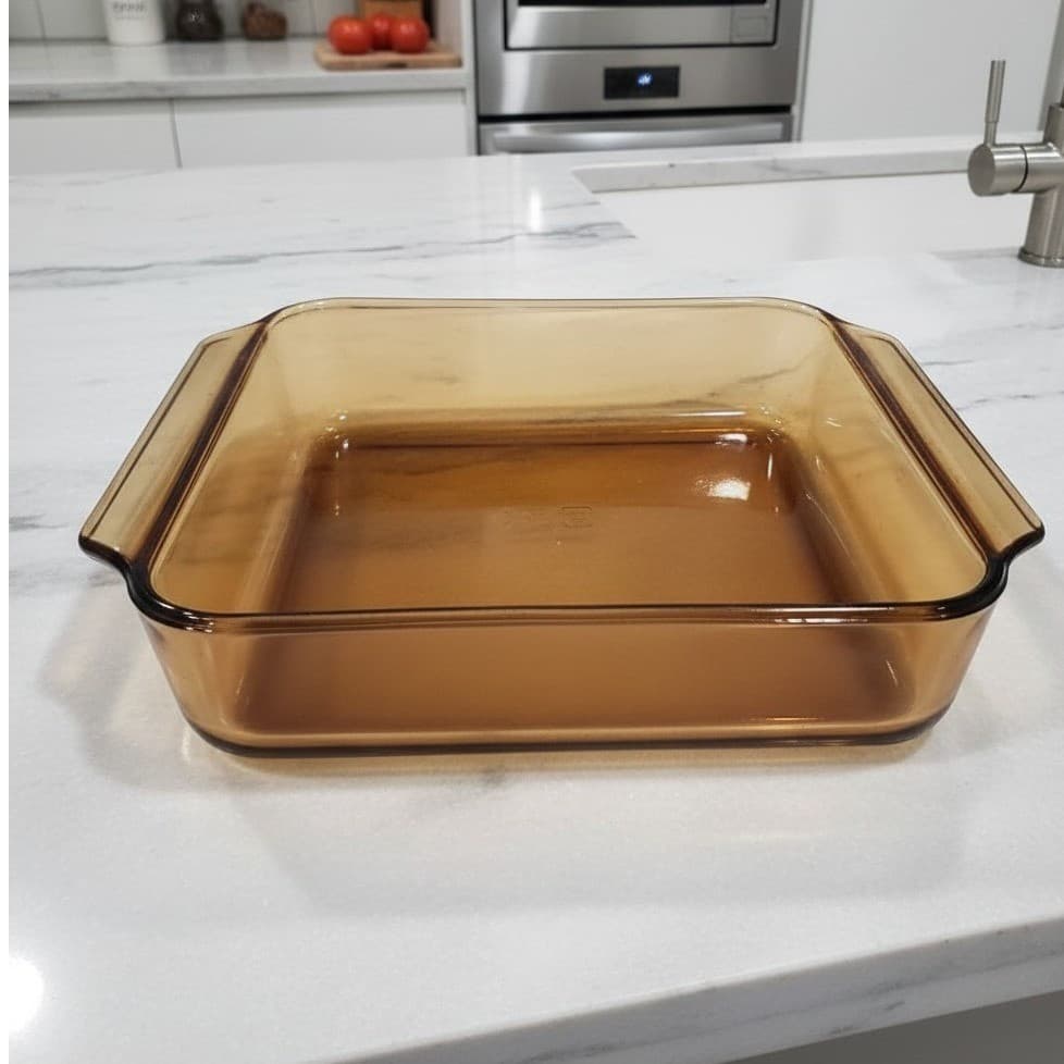 Anchor Hocking 8" Amber Baking Dish, 2 Qt Square Glass Casserole, Vtg Bakeware