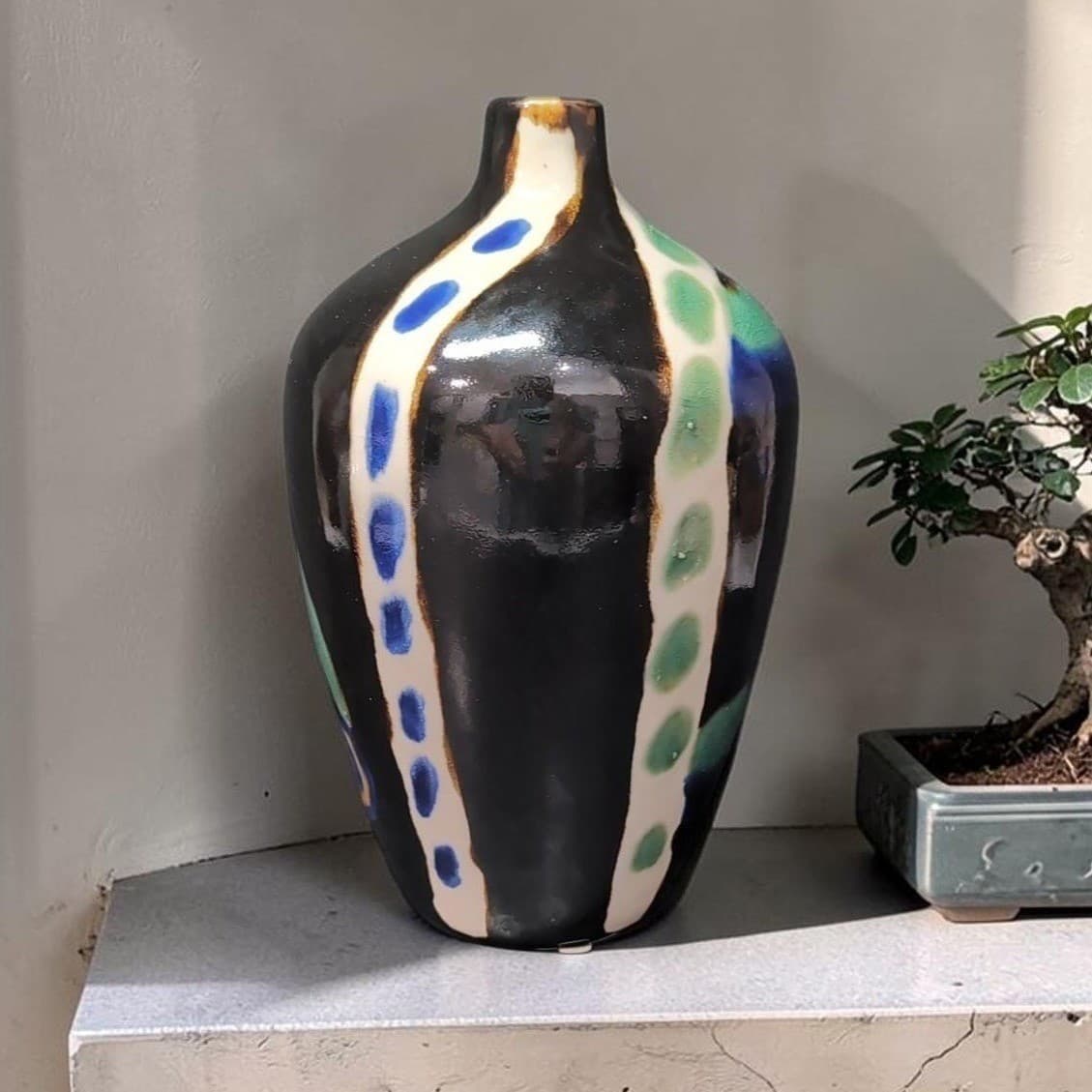 Marked Modernist Porcelain Vase, Vintage Chinese Inspired Jug Asian Accent Decor