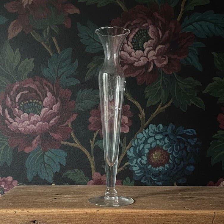 Princess House Heritage Bud Vase, Vintage Etched Floral Crystal Flower Holder