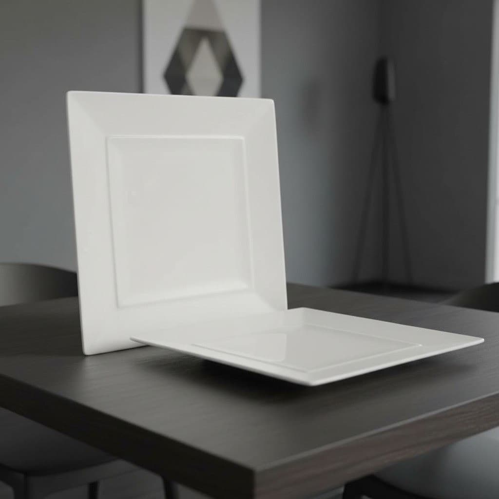 CB2 Crate & Barrel White Square Salad and Dinner Plates, Two Piece Dinnerware