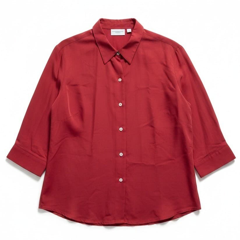 Liz Claiborne Lizsport Red Button Down Shirt 3/4 Sleeve Rayon Blend Womens Large