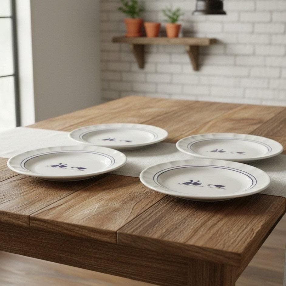 Castellania Goose Salad Plates, Set of 4, Navy Blue & White, Country Dinnerware