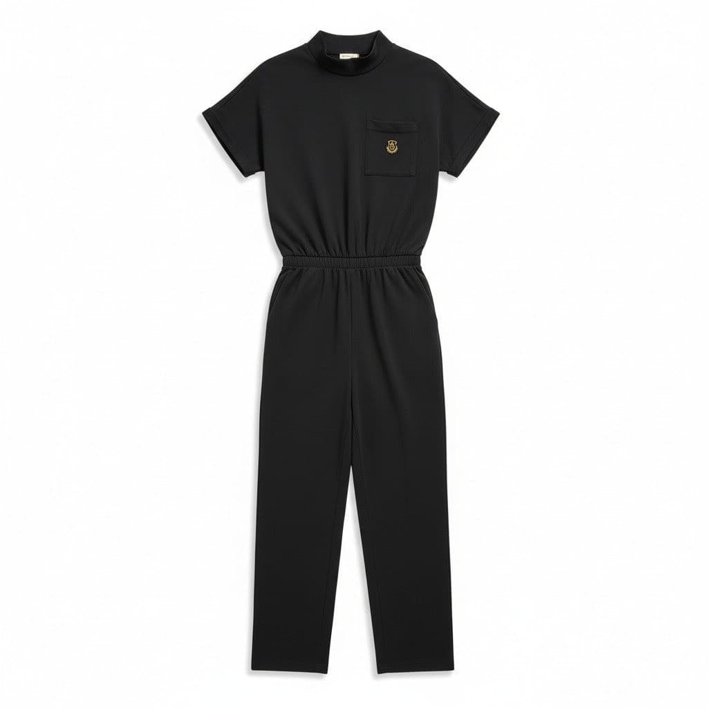 International Stefano Sportswear Vintage Black Jumpsuit Mock Neck, Woman's Med