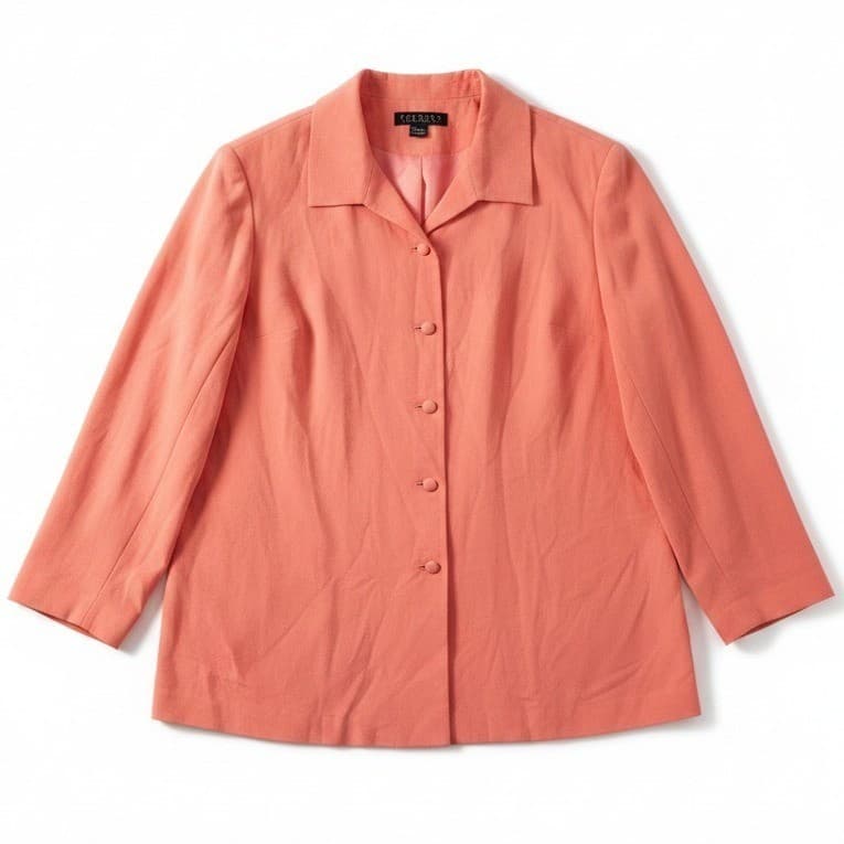 Patrick Collection Coral Pink 100% Silk Button Down Blazer, Women's 26W Jacket