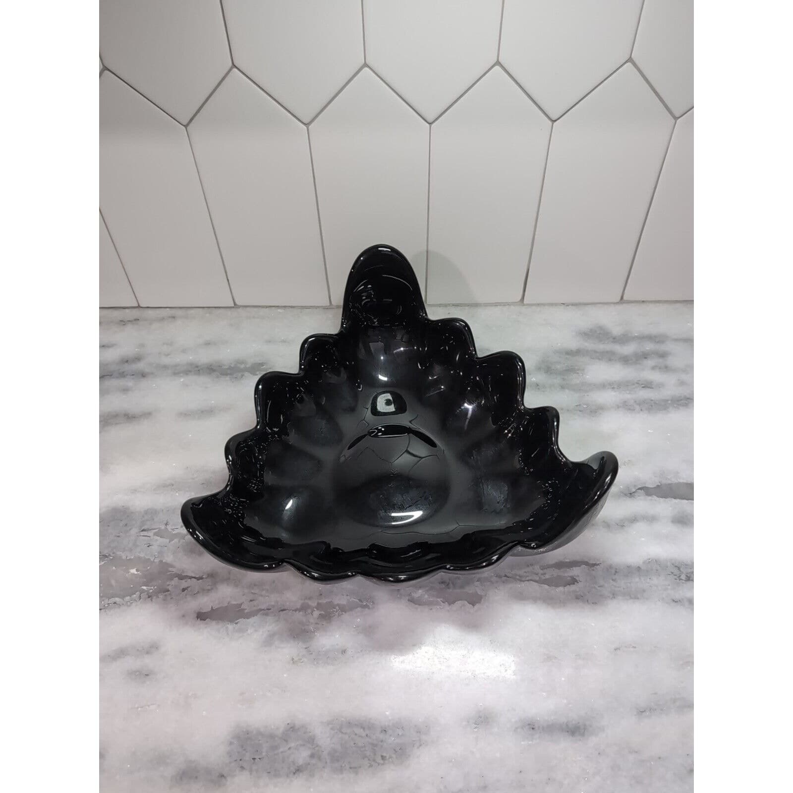 Tiara Glass Black Centerpiece, Vintage Triangle Bowl, Textured Petal Design Bowl