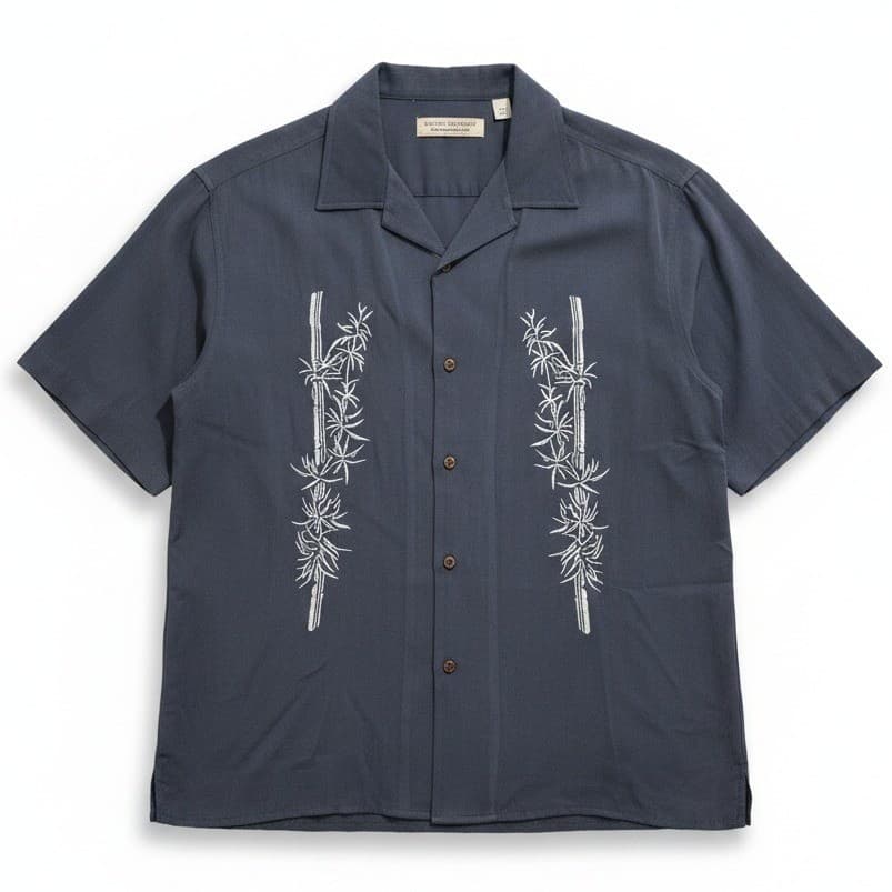 Island Republic Silk Bamboo Embroidered Camp Shirt, Blue Gray, Men's Large