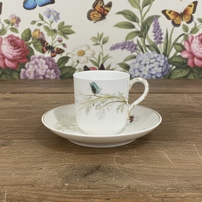 Haviland Limoges Meadow Visitors Teacup & Saucer, Two Piece Set Butterfly Design