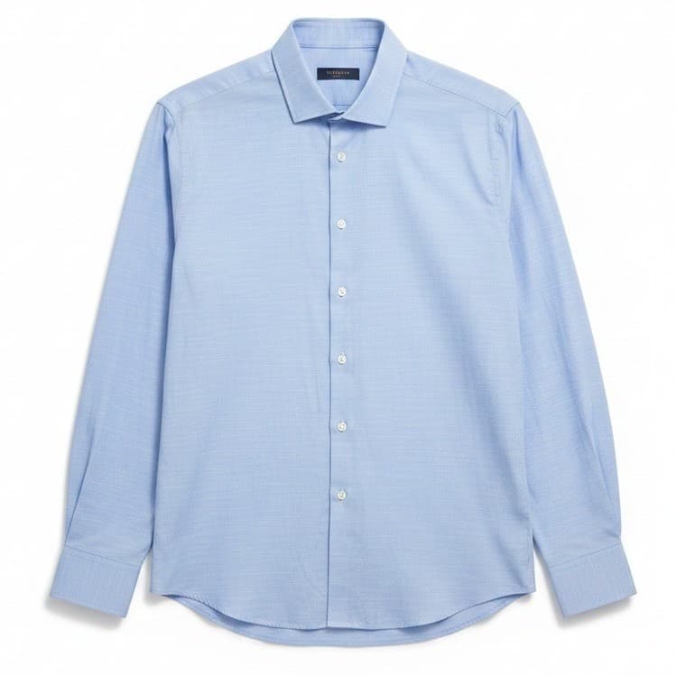 Angelo Litrico Light Blue Slub Texture Long Sleeve Button Down Men's Large 41-42