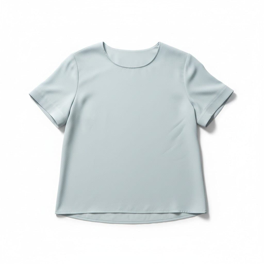 Kasper Light Blue Short Sleeve Button Back Crew Neck, Women's Size 4 Blouse Top