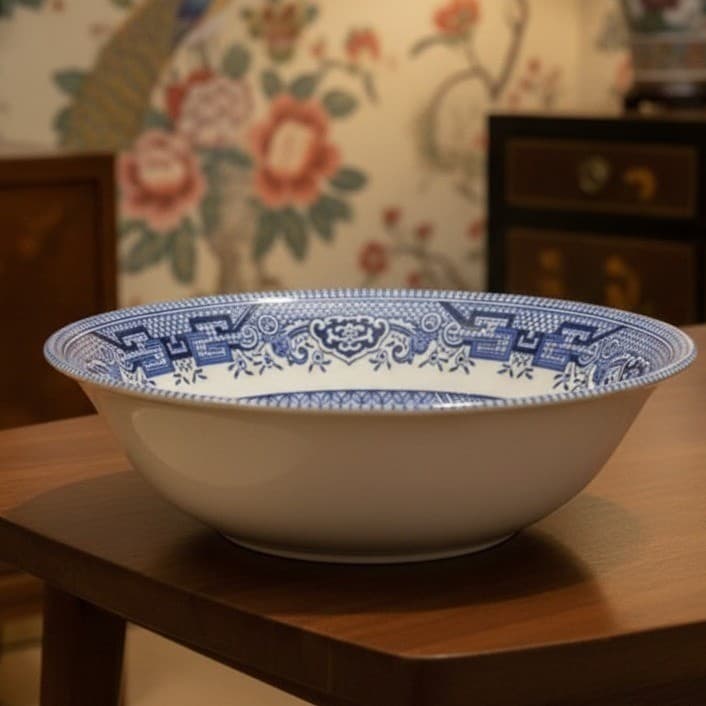 Churchill England Blue Willow Salad Bowl, Vintage Blue & White Transferware