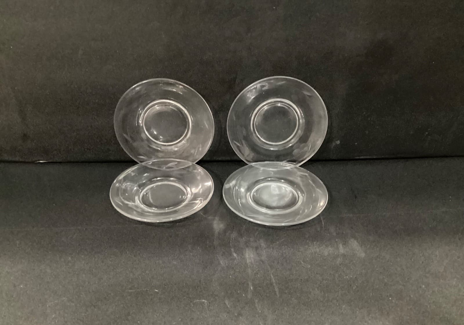 Tiffin-Franciscan Style Saucers Plates Etched Leaf Berries Set Of 4 Vintage