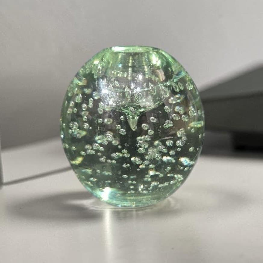 Controlled Bubbles Clear Glass Oval Paperweight, Mid Century Decor, Desk Accent