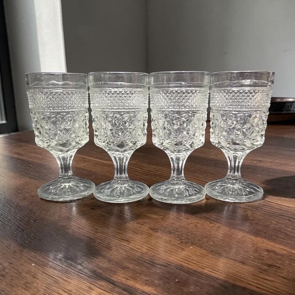 Anchor Hocking Wexford Wine Glasses, Set of 4, Diamond Cut Glass, Replacements