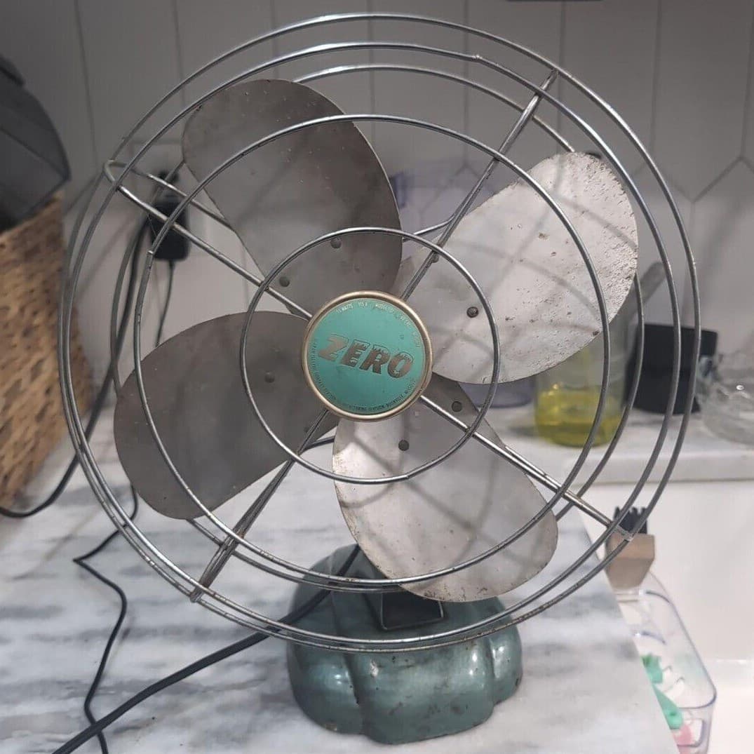 McGraw Zero Desk Fan #1275, Four Blade Metal Cage, Vintage Art Deco Office Decor