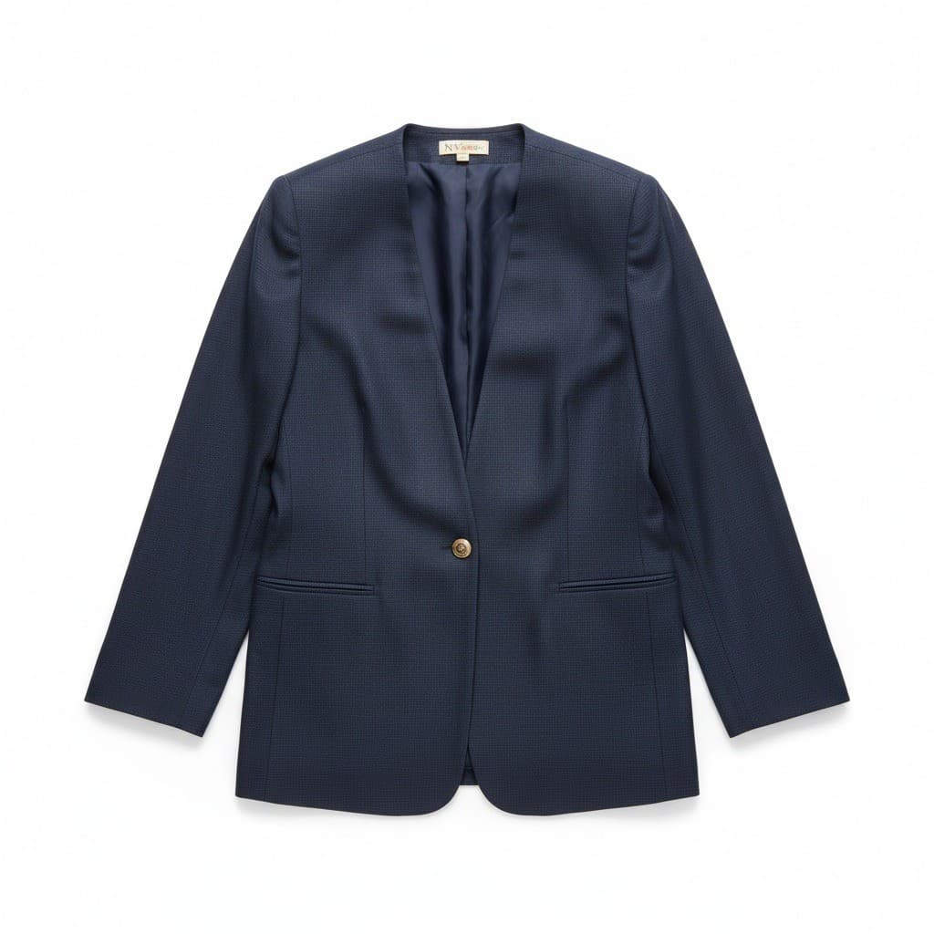 NY Sake Navy Blue Collarless Blazer, Woman's Size 6, Single Button, 100% Linen