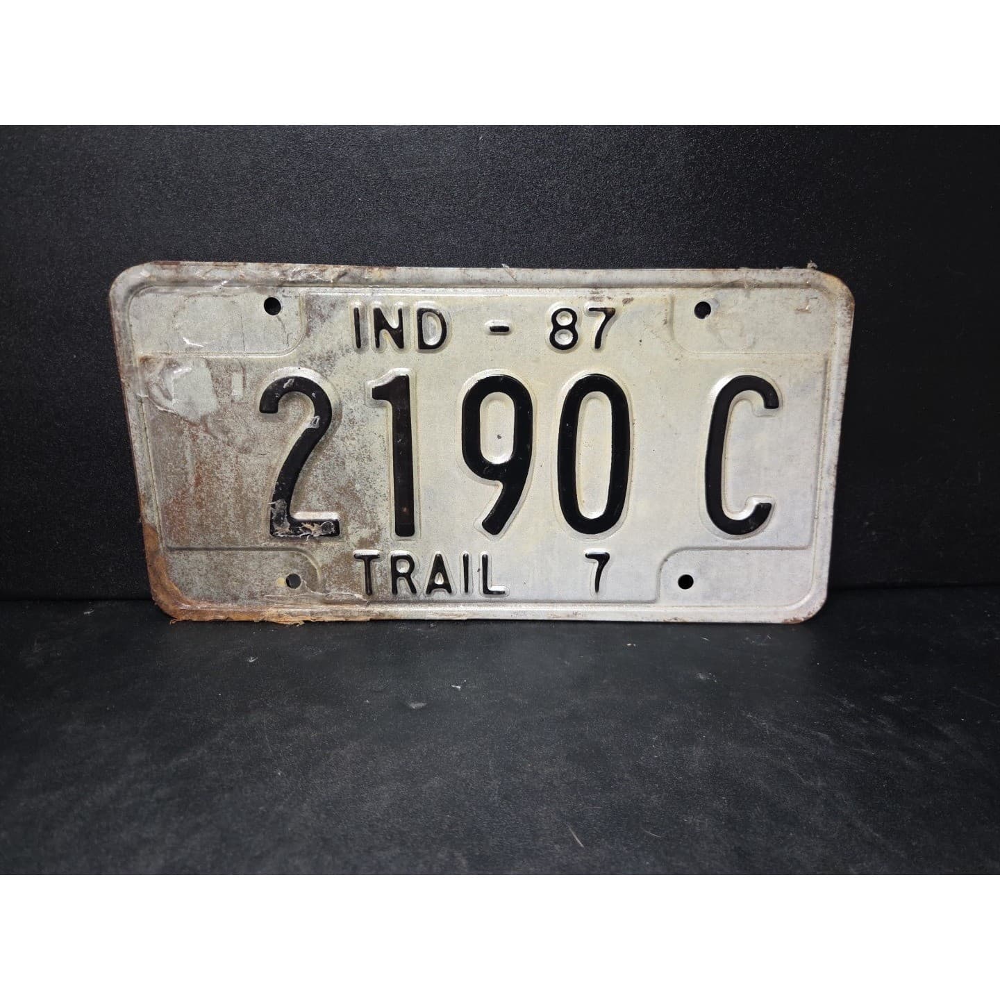 Indiana License Plate 2190 C, Trail 7 Metal Rustic Garage Decor, Vintage 1987