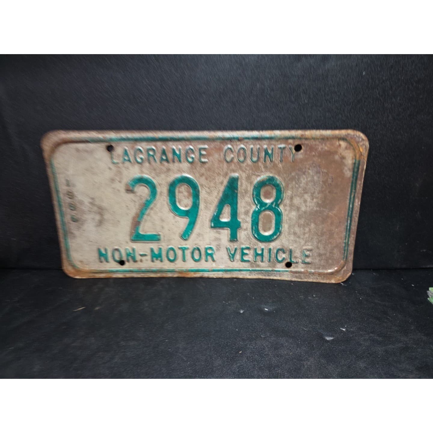 LaGrange County Indiana Non-Motor Vehicle License Plate 2948, 1986, Vintage Rust