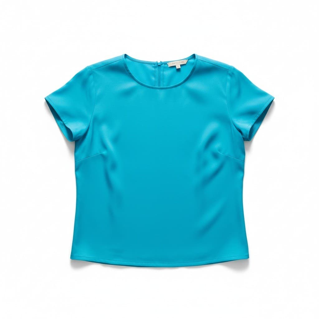 Nicole Blake Petites Blue Vintage Short Sleeve Button Back Blouse, Woman's 12P