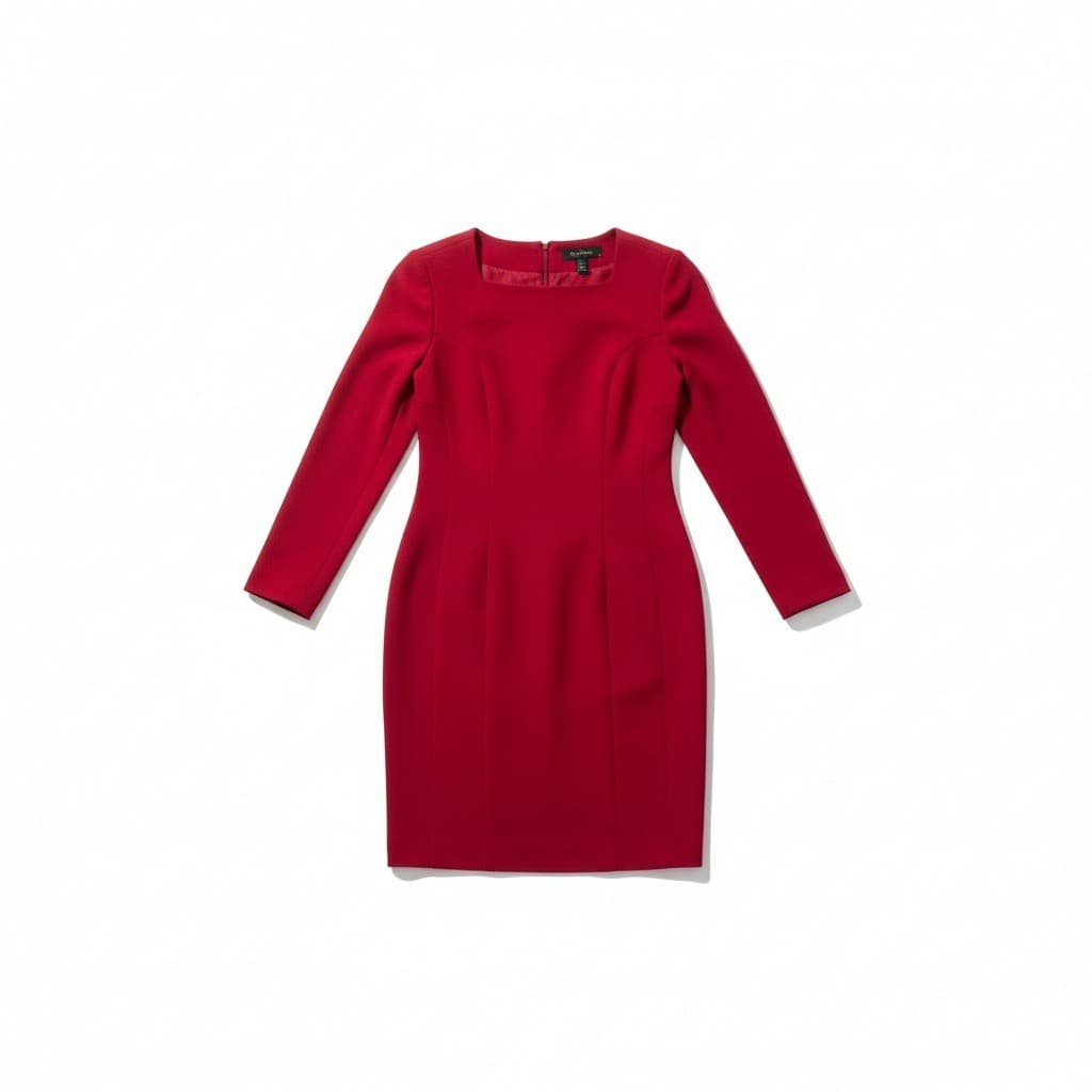 Gillian Red Long Sleeve Sheath Dress, Square Neck, Woman's Size 6, 100% Silk