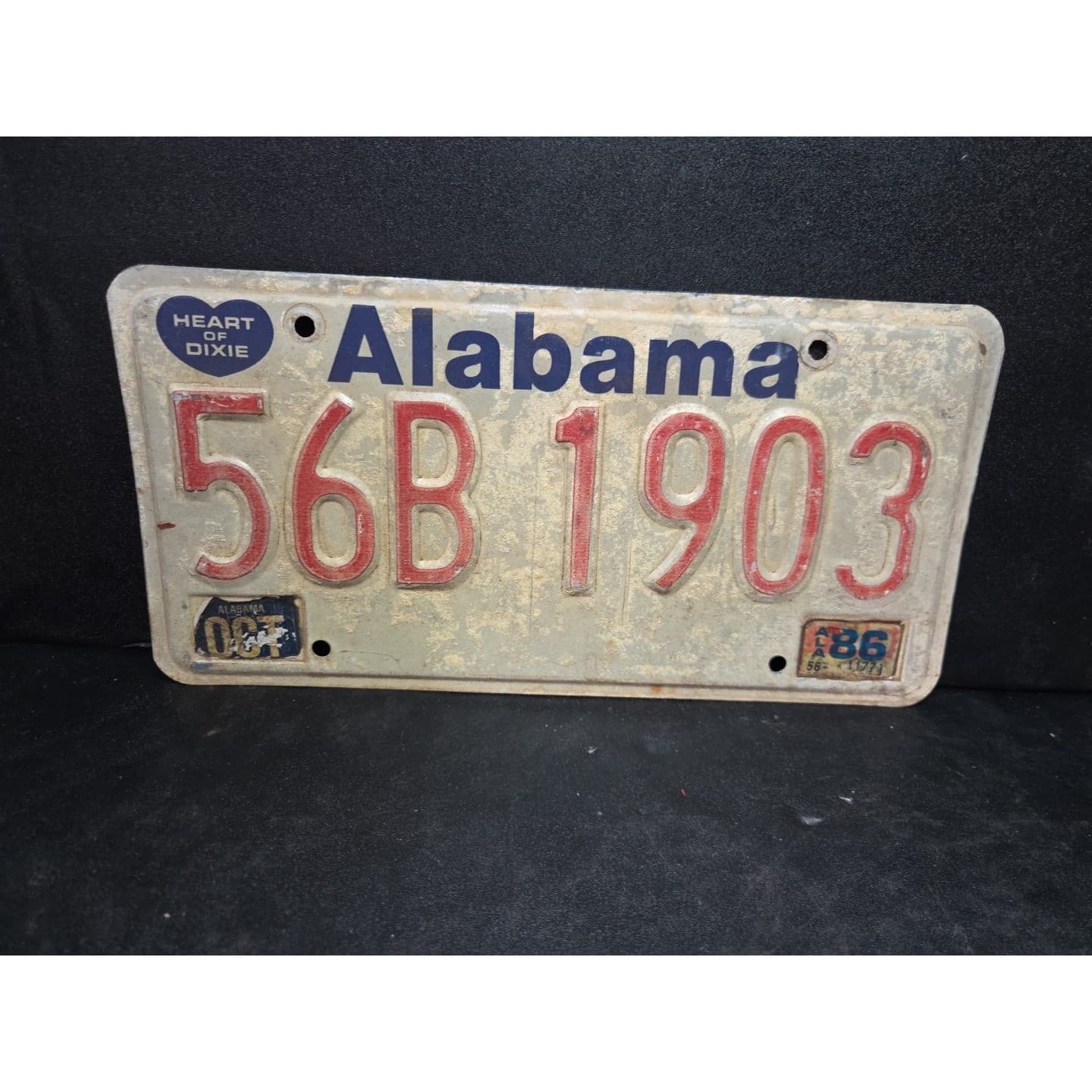 Alabama License Plate 56B 1903, Heart of Dixie, Vintage 1986 Metal