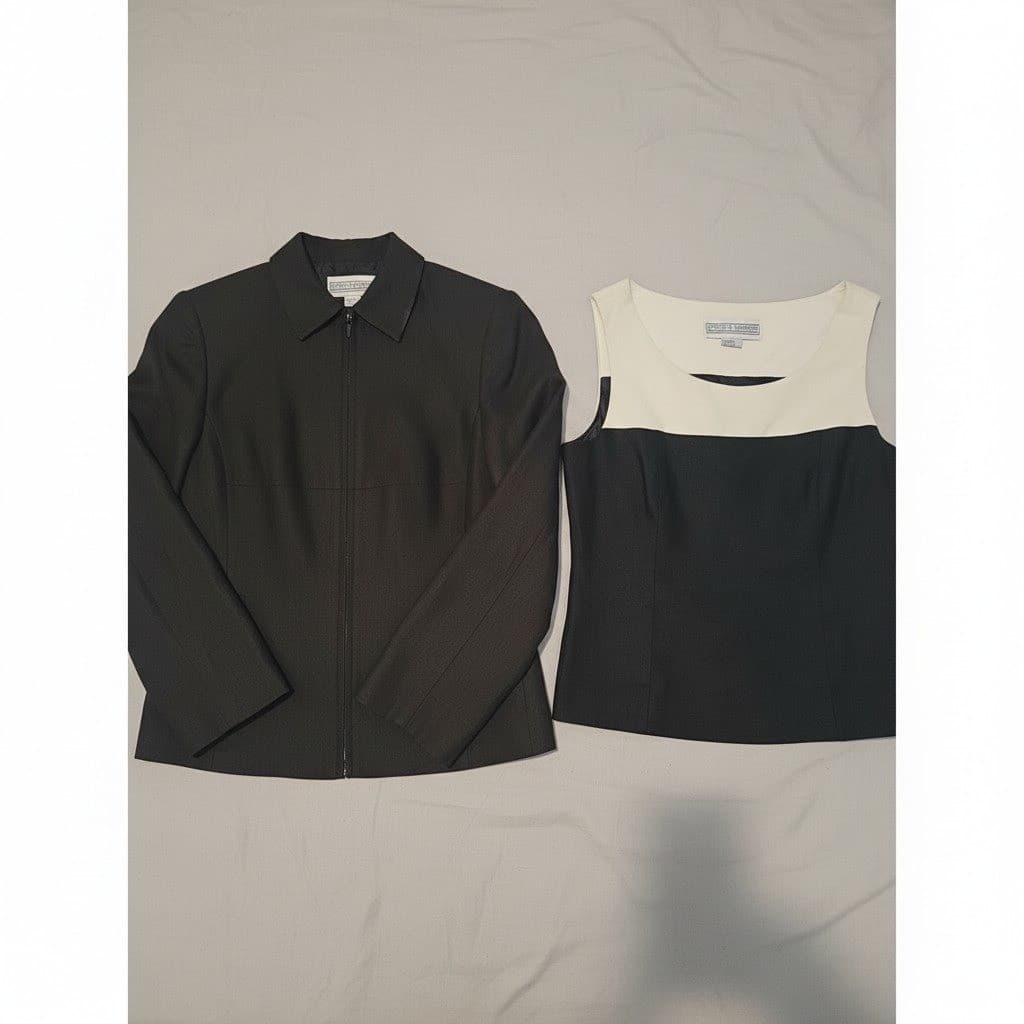 Jessica Howard Black Cream Jacket and Shell Top, 2 Piece Set, Women's Size 8