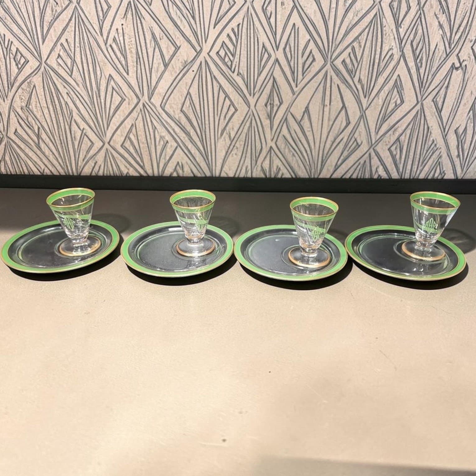 Mid-Century Modern Snack Plates, Set of 4, Vintage Gold Trim Decor, Tableware