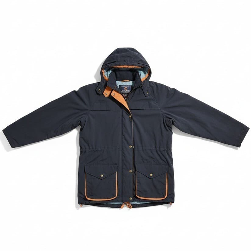 The Limited Men Navy Blue Hooded Parka Jacket Tan Trim Utility Field Coat Medium